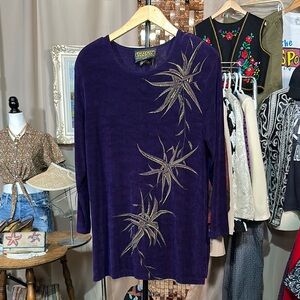 Picadilly Fashion Purple Floral Graphic Tunic Relaxed Style PTP 21-23